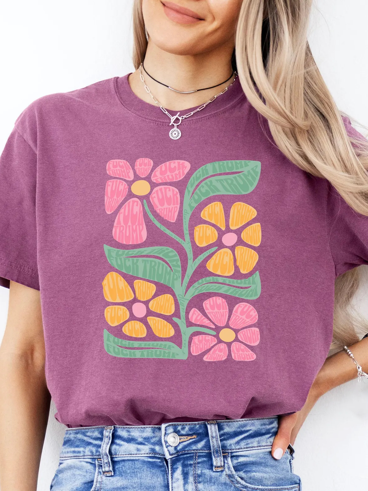 Subtle Fuck Trump Flower Tee, Progressive Liberal Flower T-shirt