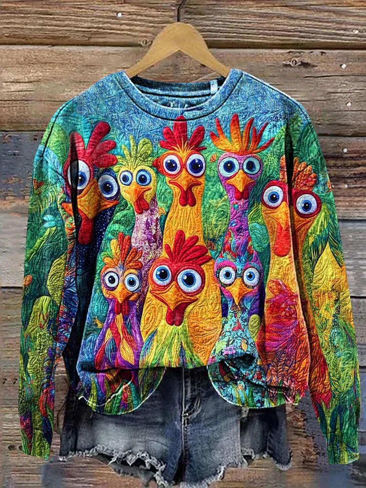 Rooster Art Print Casual Sweatshirt