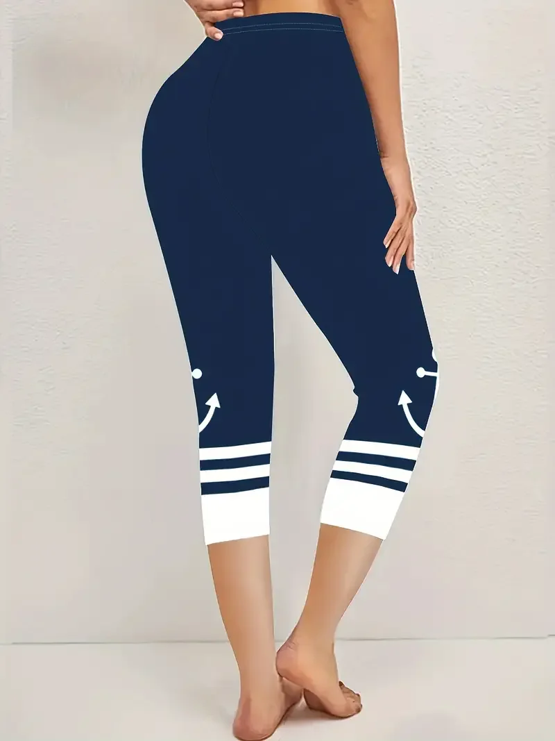 Women's Anchor Stripe Print Casual Leggings