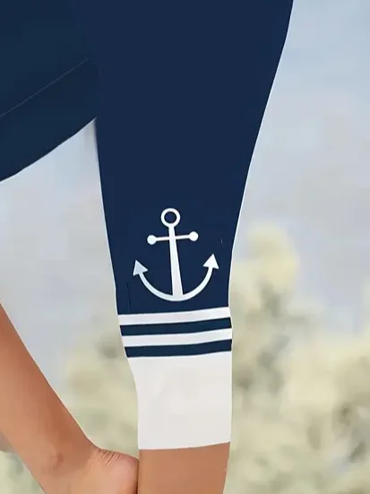 Women's Anchor Stripe Print Casual Leggings