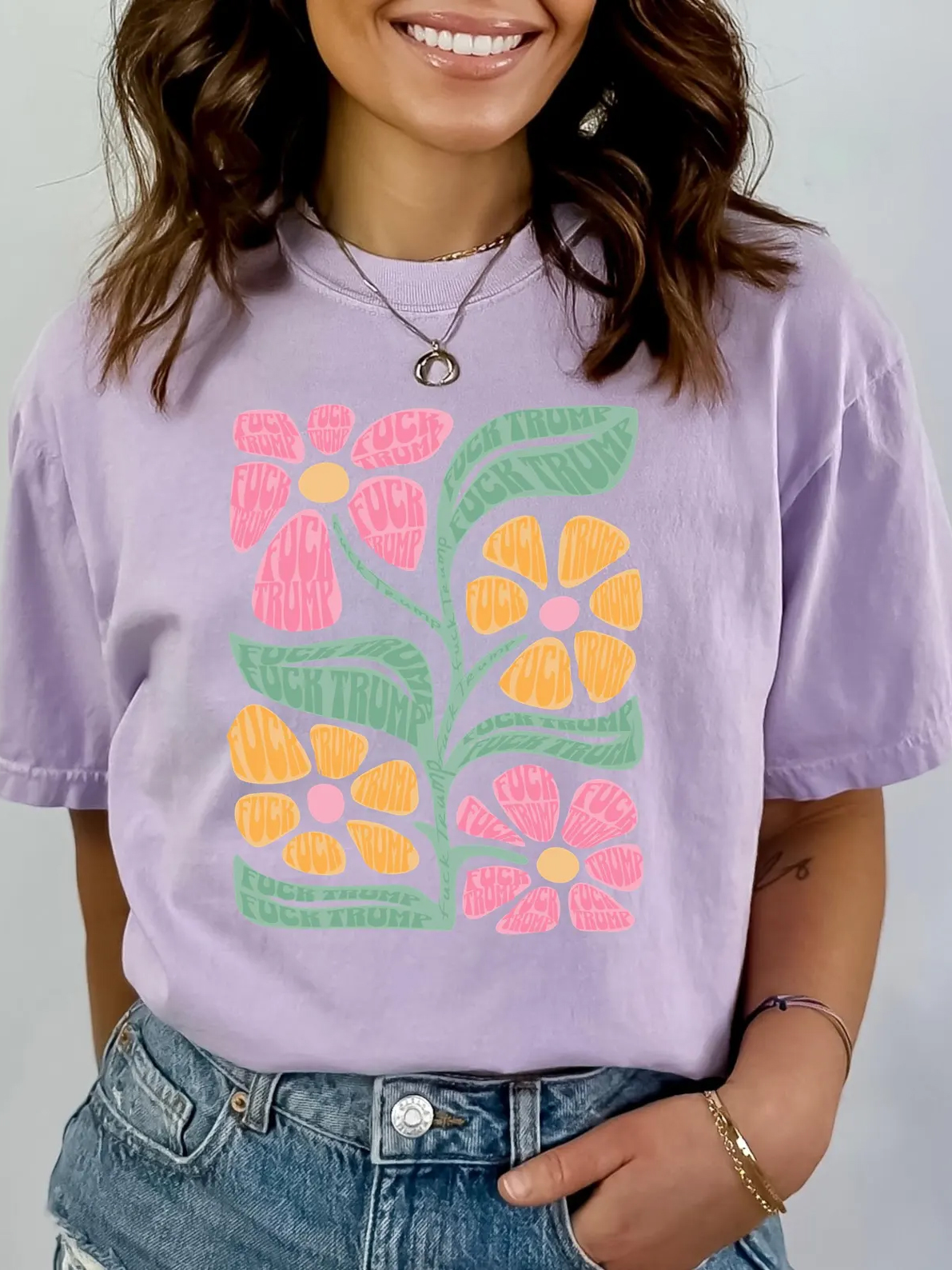 Subtle Fuck Trump Flower Tee, Progressive Liberal Flower T-shirt