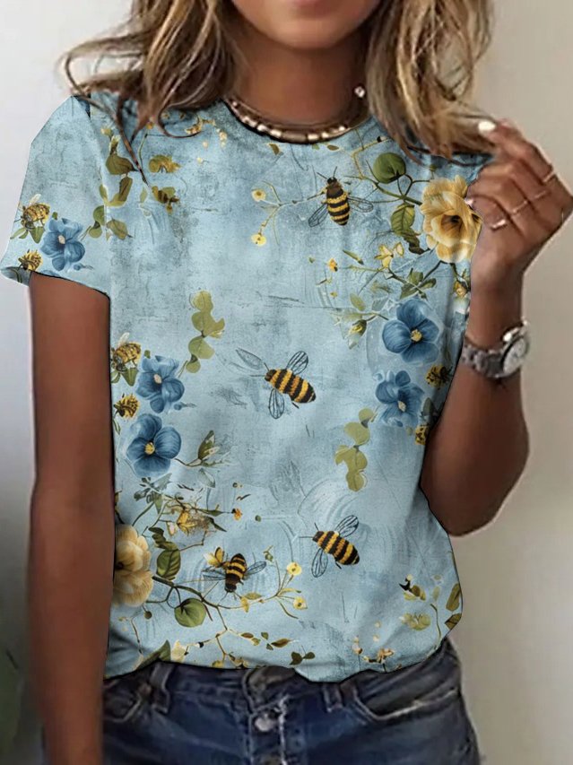 Casual Floral Crew Neck T-Shirt