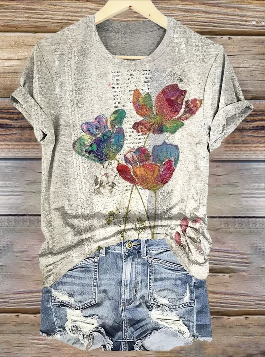 Floral Cotton Casual T-Shirt