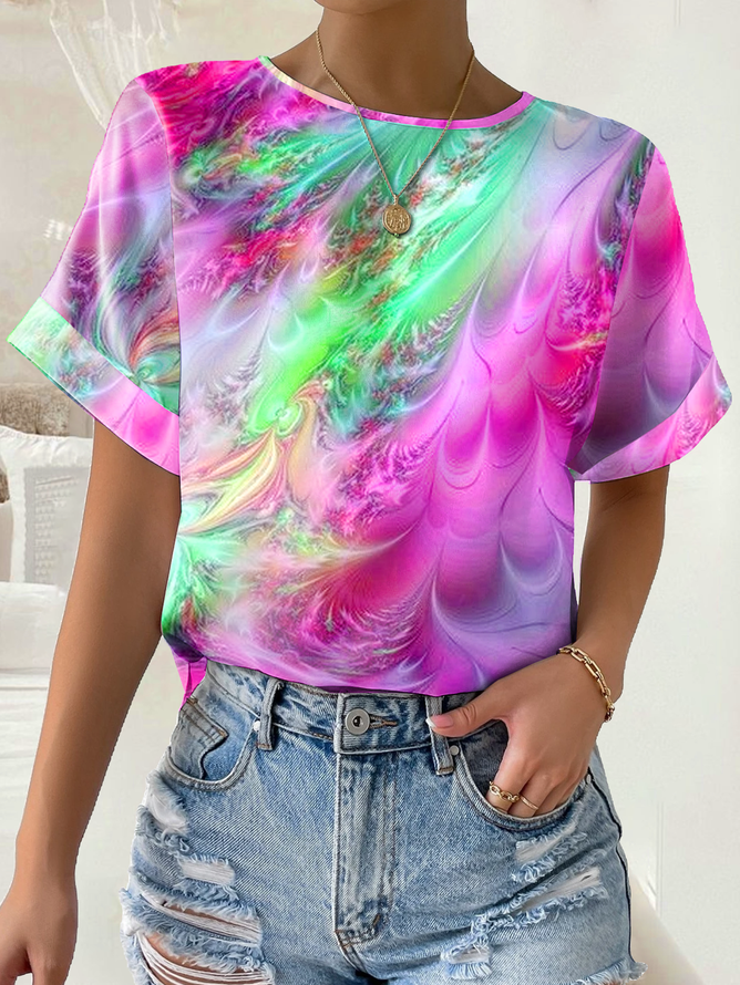 Crew Neck Abstract Loose Casual T-Shirt