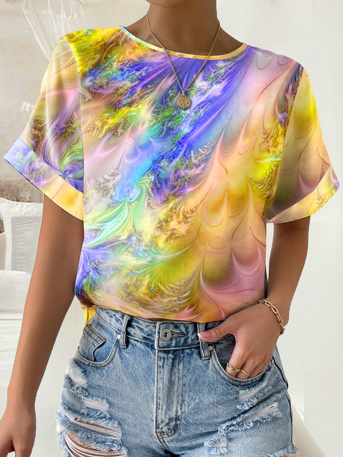 Crew Neck Abstract Loose Casual T-Shirt