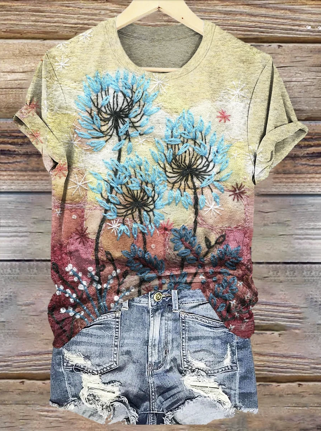 Crew Neck Casual Floral T-Shirt