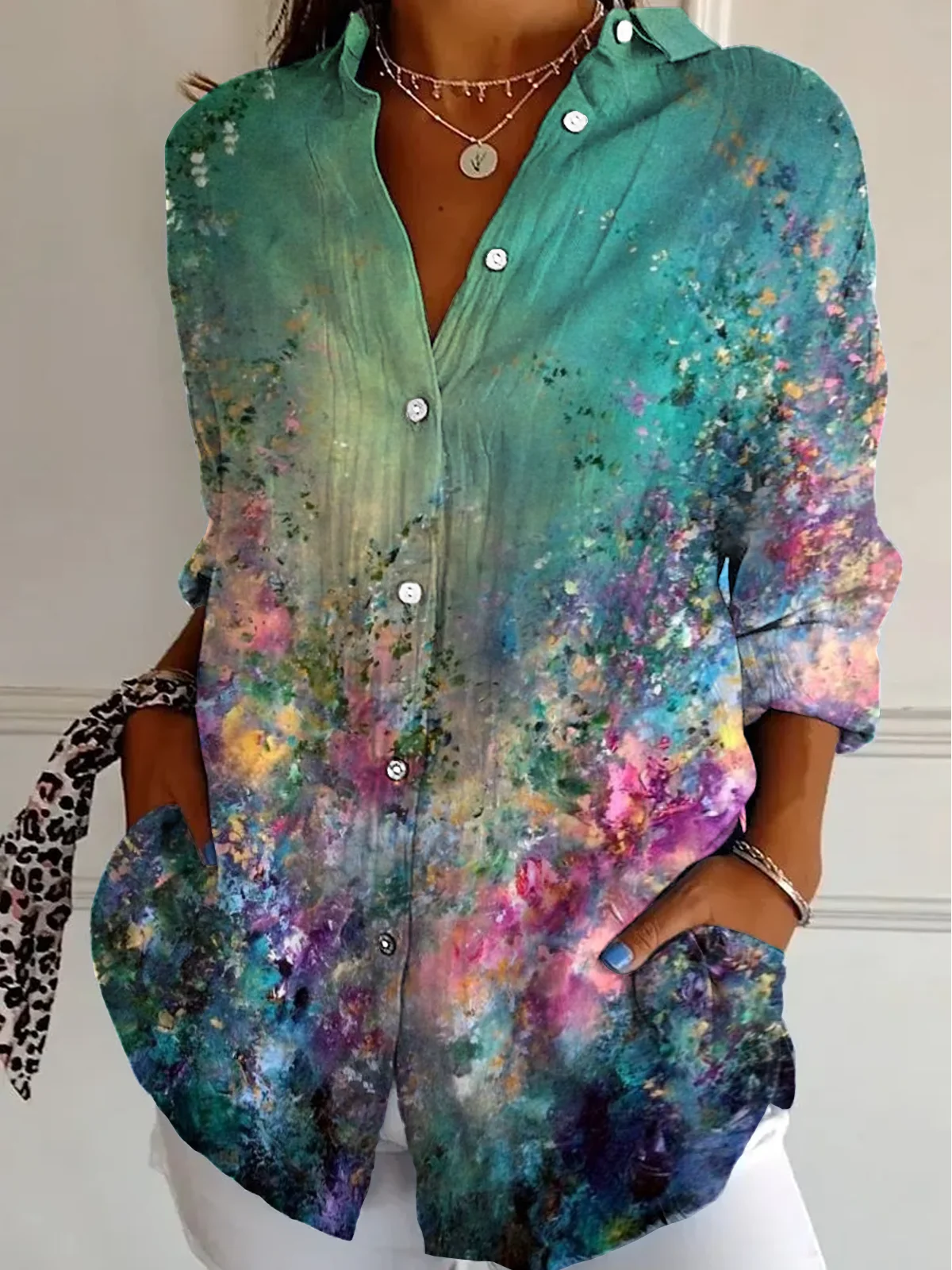 Abstract floral gradient long-sleeved shirt