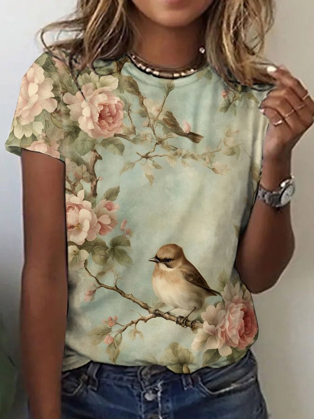 Casual Floral Crew Neck T-Shirt