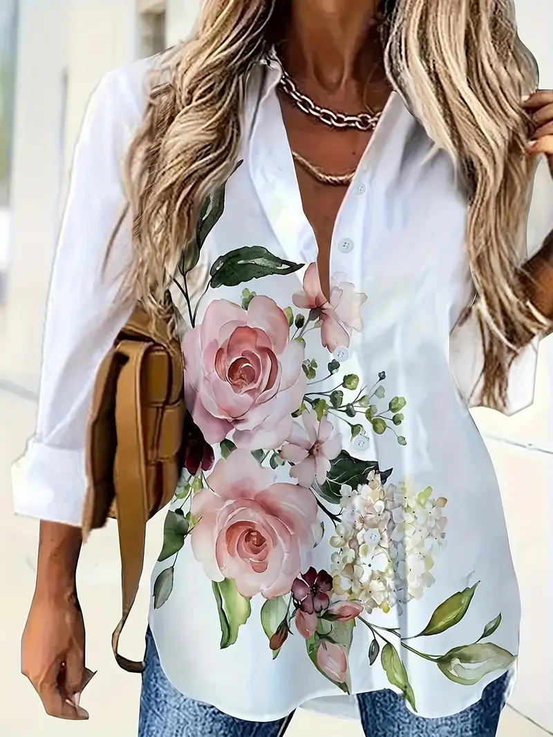 Women's Floral Spring Print Casual Long Sleeve Shirt