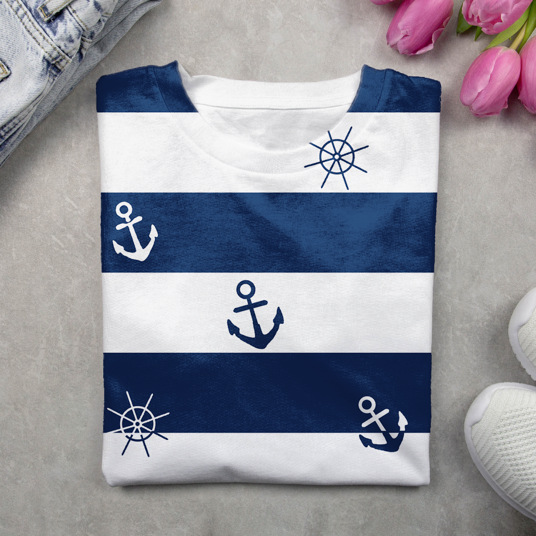 Women's Long Sleeve T-shirt Spring/Fall Navy Blue Anchor Printing Jersey Crew Neck Daily Going Out Casual Top