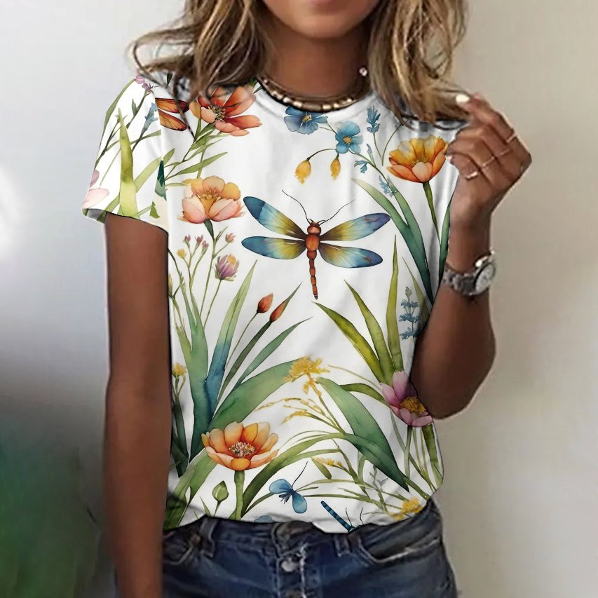 Casual Floral Cotton T-Shirt