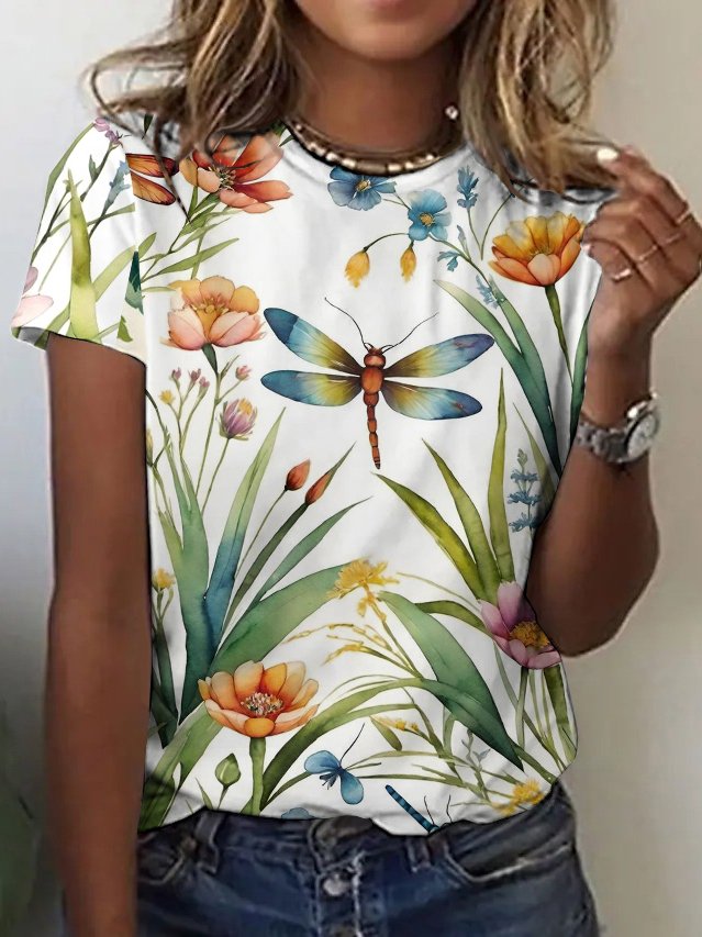 Casual Floral Cotton T-Shirt