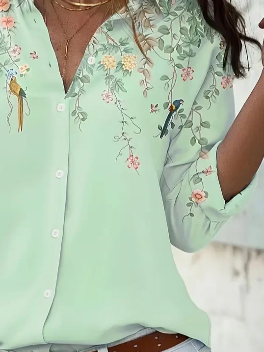 Women's Floral Spring Print Casual Long Sleeve Shirt