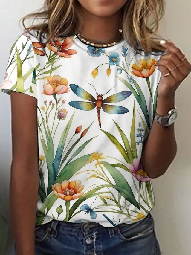 Casual Floral Cotton T-Shirt