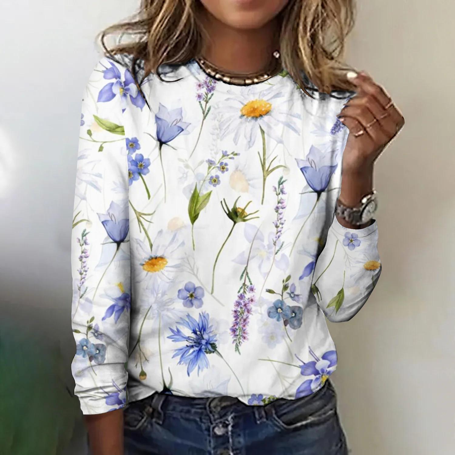 Floral Crew Neck Cotton Casual T-Shirt