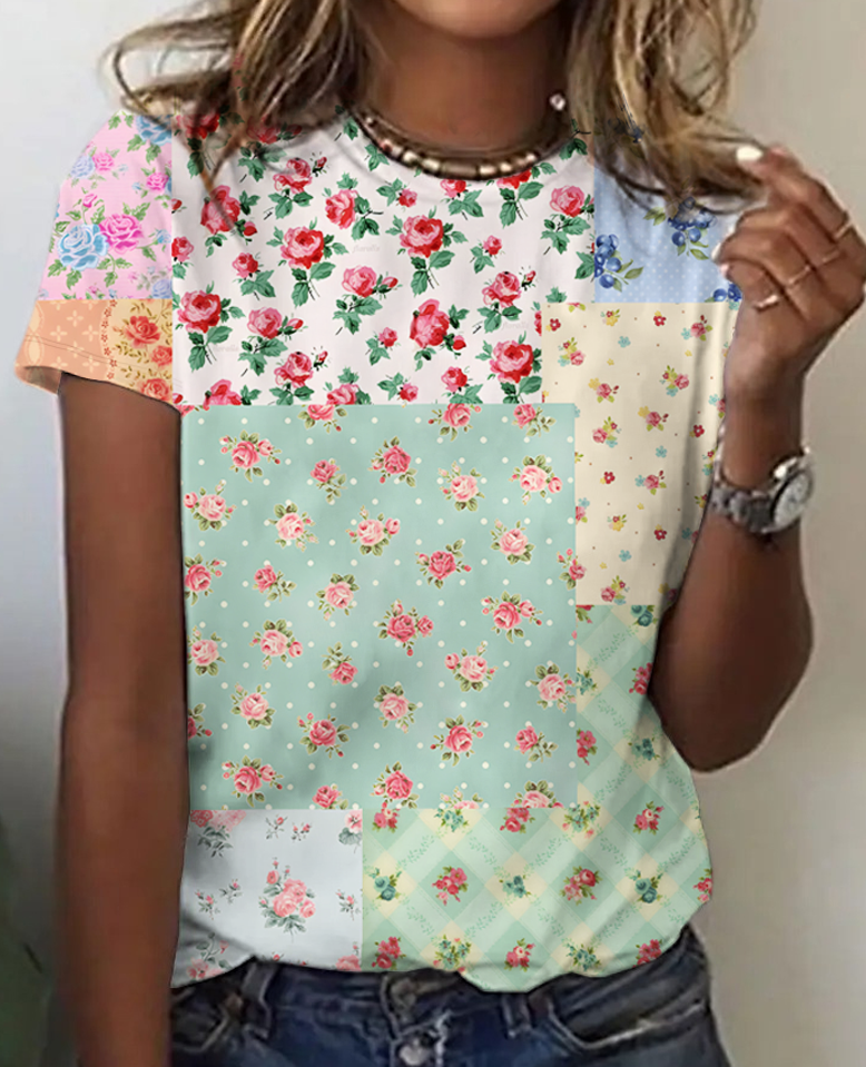 Patchwork floral short sleeve shirt