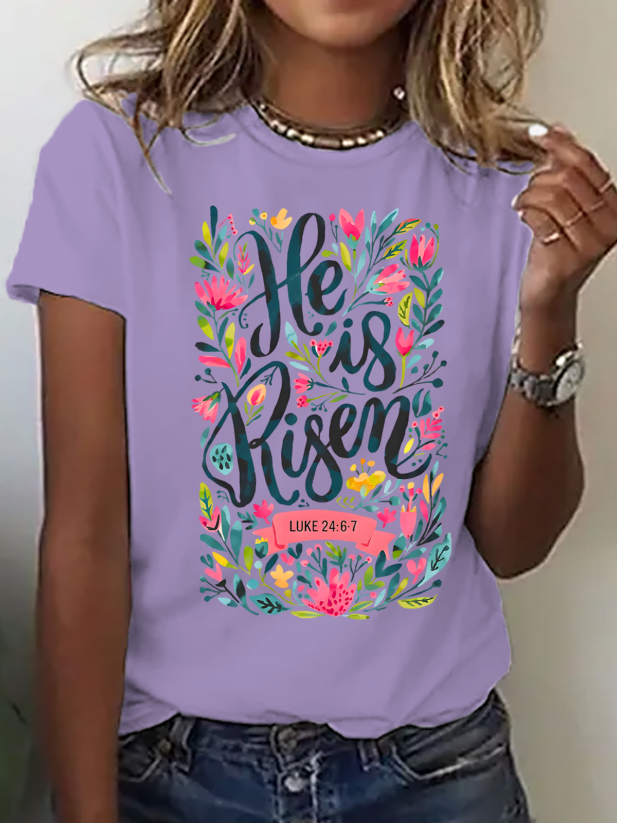 He Is Risen Easter Shirt, Floral Easter Tshirt, Jesus Easter Cotton T-Shirt