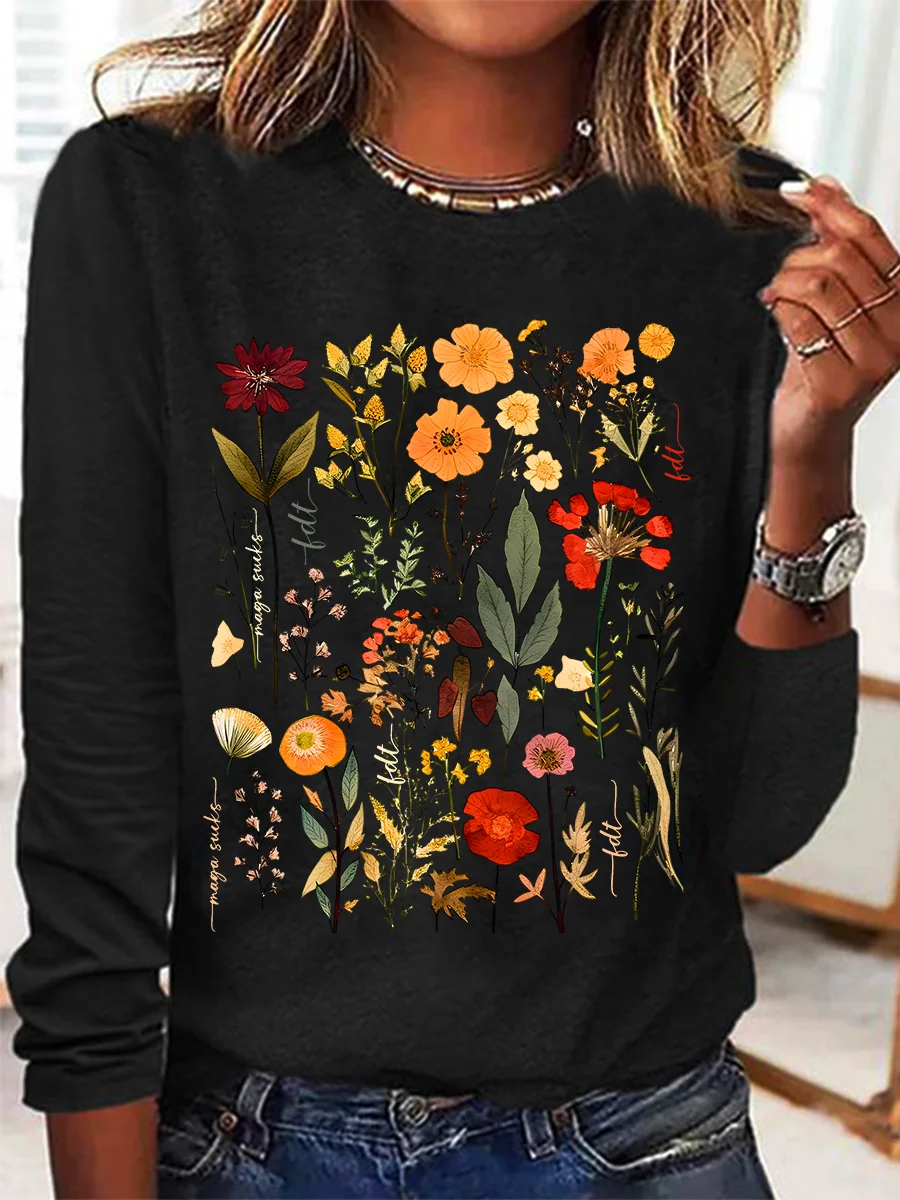 Subtle Anti-Trump Flowers Shirt (T-Shirt Or Long Sleeves), Anti-Maga Floral Tee, Fdt Merch, Feminist Gift Casual Long Sleeve Shirt