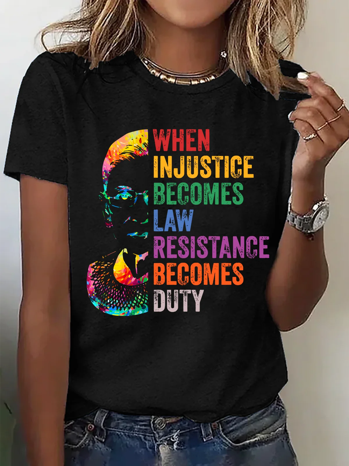 When Injustice Becomes Law, Resist, Resistance,Shirt, Notorious Rbg Shirt, Political Or Protest T-Shirt, Supreme Court Notorious RBG Cotton T-Shirt