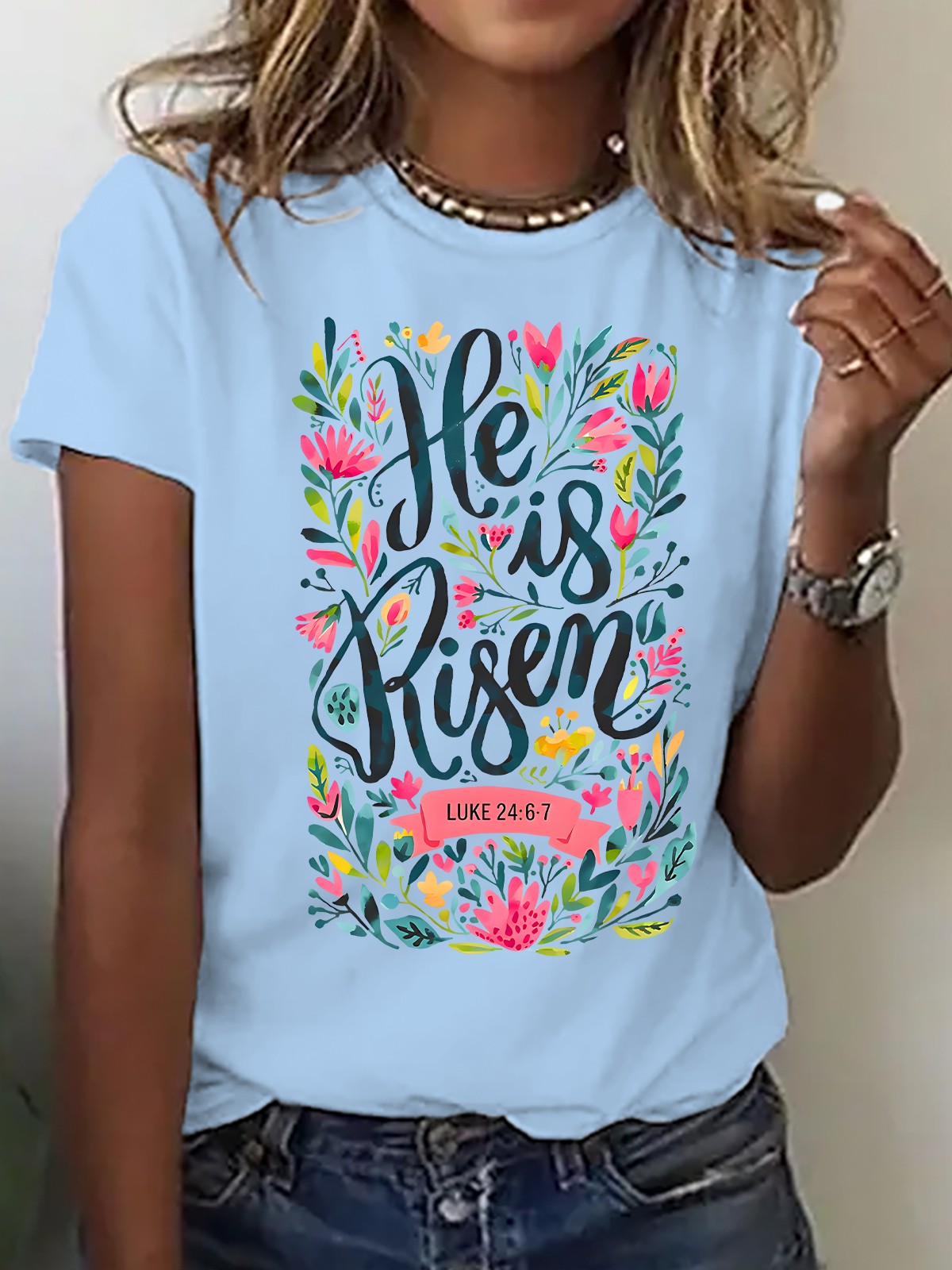 He Is Risen Easter Shirt, Floral Easter Tshirt, Jesus Easter Cotton T-Shirt