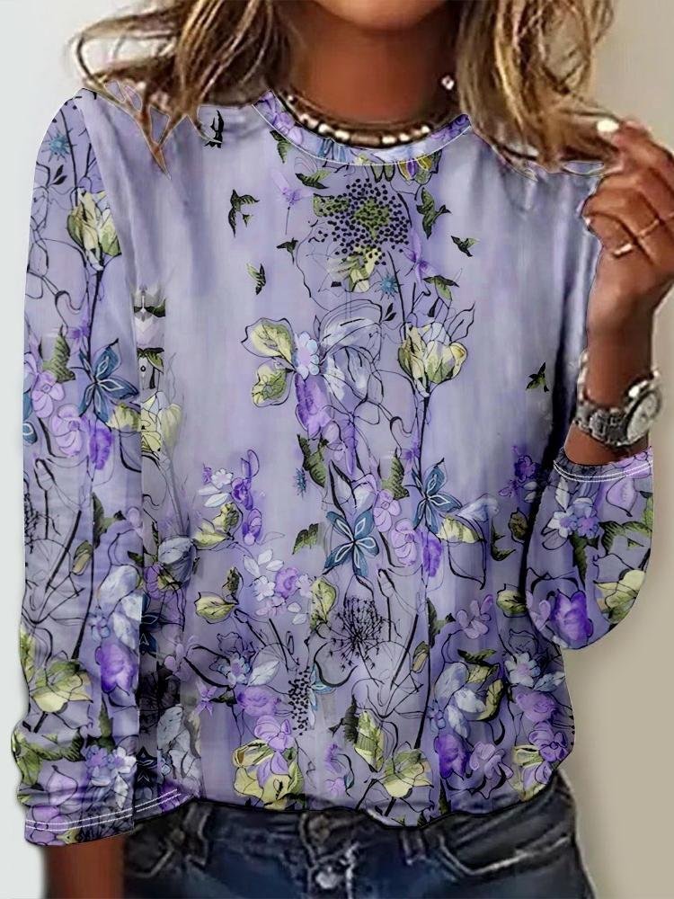 Casual Crew Neck Floral Loose T-Shirt