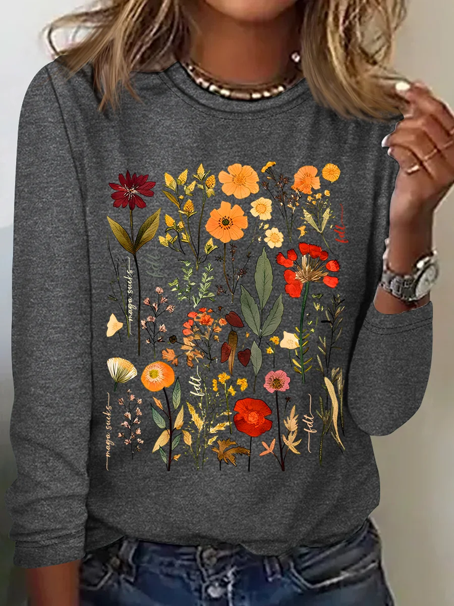 Subtle Anti-Trump Flowers Shirt (T-Shirt Or Long Sleeves), Anti-Maga Floral Tee, Fdt Merch, Feminist Gift Casual Long Sleeve Shirt