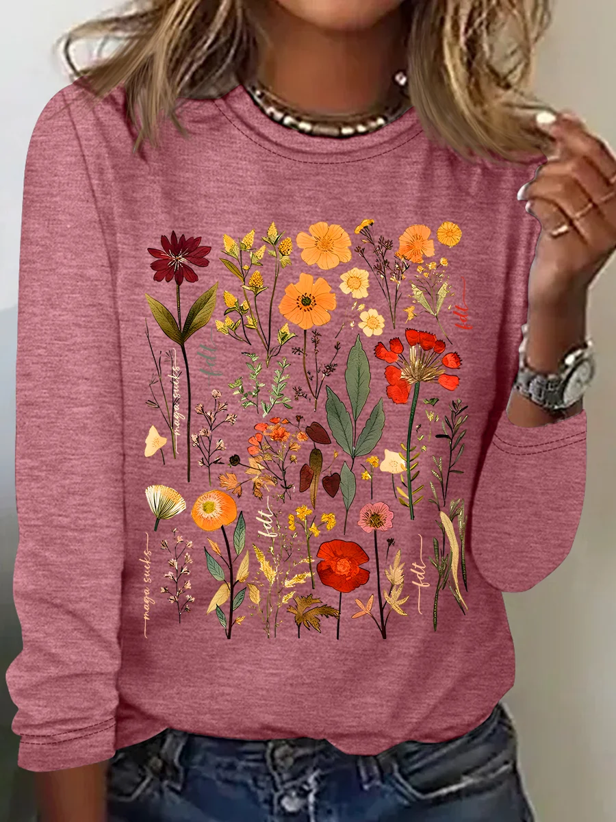 Subtle Anti-Trump Flowers Shirt (T-Shirt Or Long Sleeves), Anti-Maga Floral Tee, Fdt Merch, Feminist Gift Casual Long Sleeve Shirt