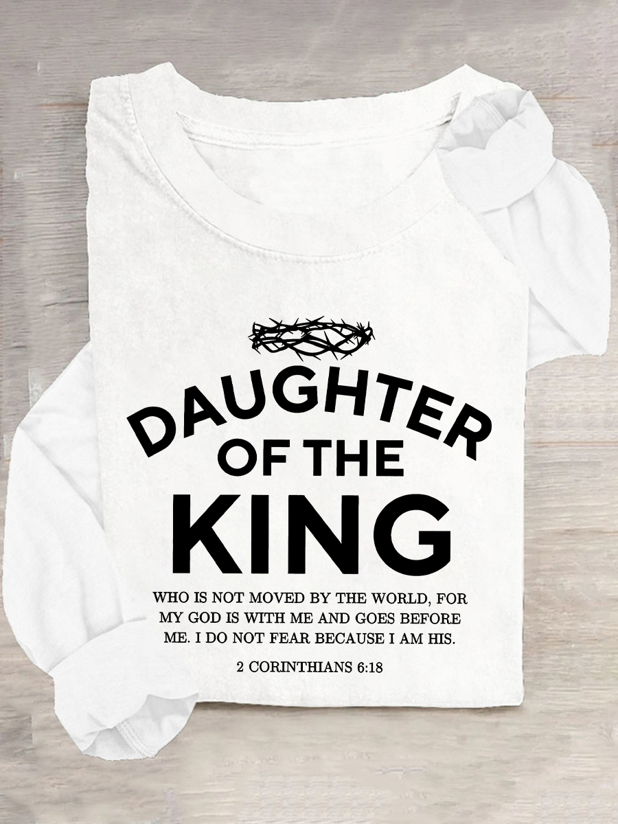 Religious Shirt Christian Clothing Bible Verse Tee Daughter Of The King Casual Long Sleeve Shirt