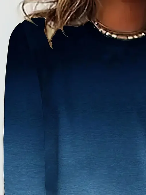 Women's Gradient Print Casual Round Neck Long Sleeve T-Shirt