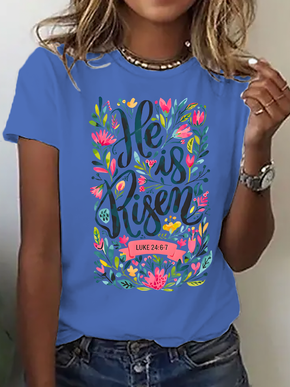 He Is Risen Easter Shirt, Floral Easter Tshirt, Jesus Easter Cotton T-Shirt