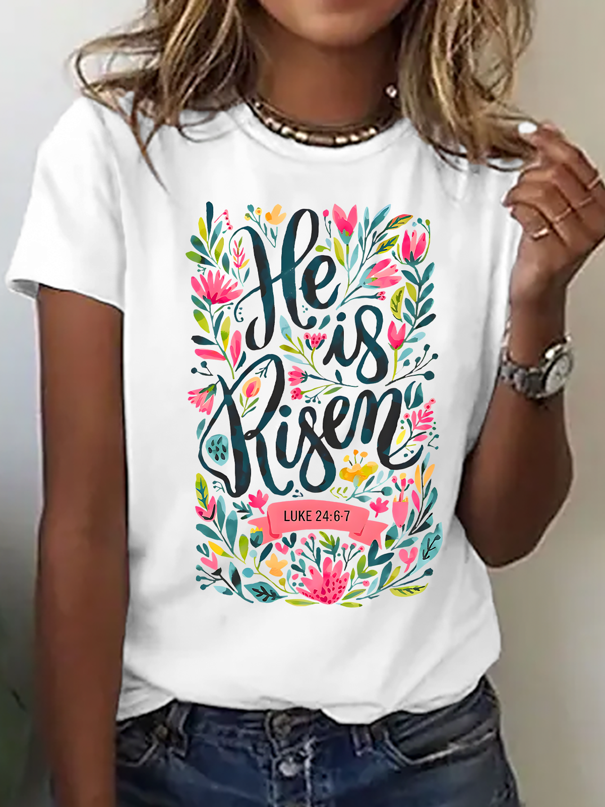 He Is Risen Easter Shirt, Floral Easter Tshirt, Jesus Easter Cotton T-Shirt