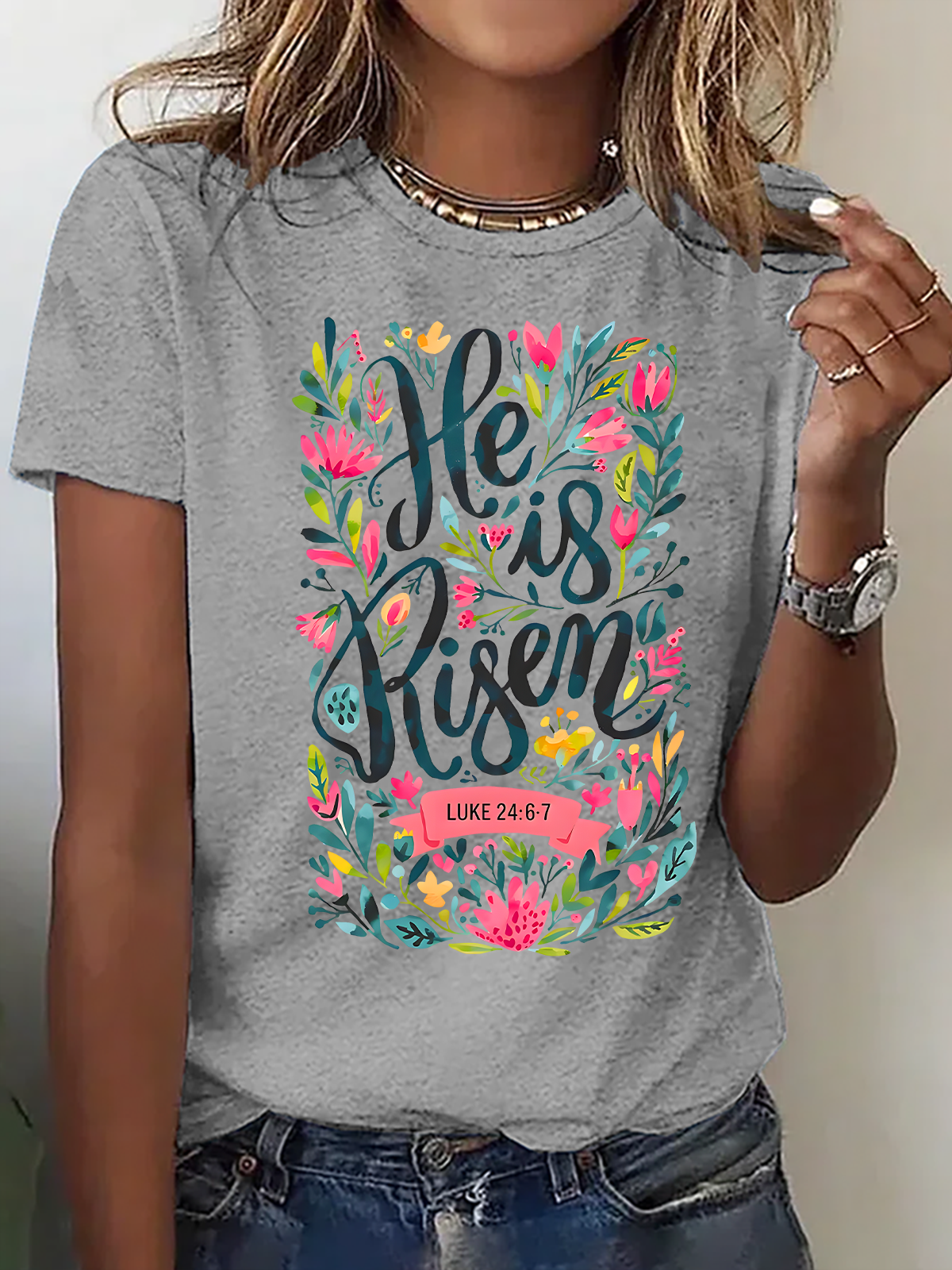 He Is Risen Easter Shirt, Floral Easter Tshirt, Jesus Easter Cotton T-Shirt