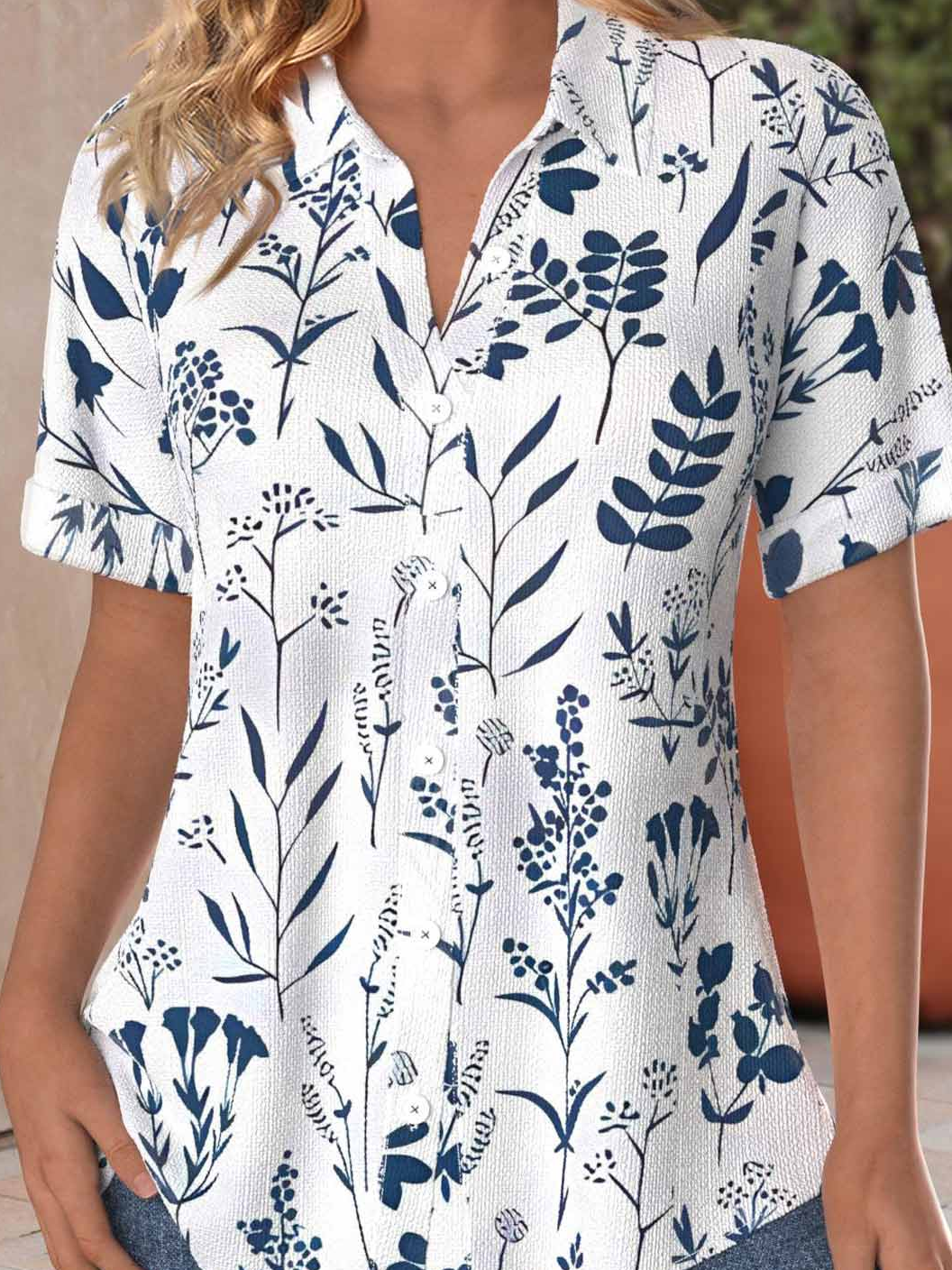 Shawl Collar Loose Simple Floral Shirt