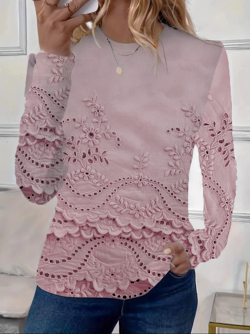 Women's Long Sleeve T-shirt Spring/Fall Pink Floral Printing Jersey Crew Neck Daily Going Out Casual Top