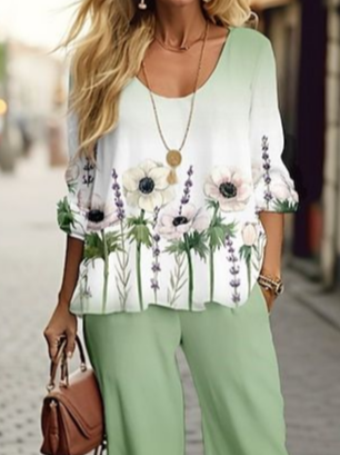 Women's Floral Spring Print Casual Two-Piece Suit