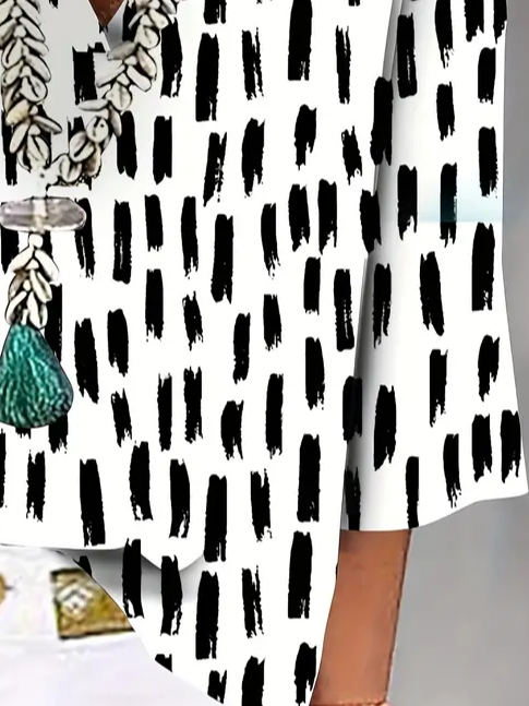 Women's Geometric Spring V-Neck Printed Casual Blouse