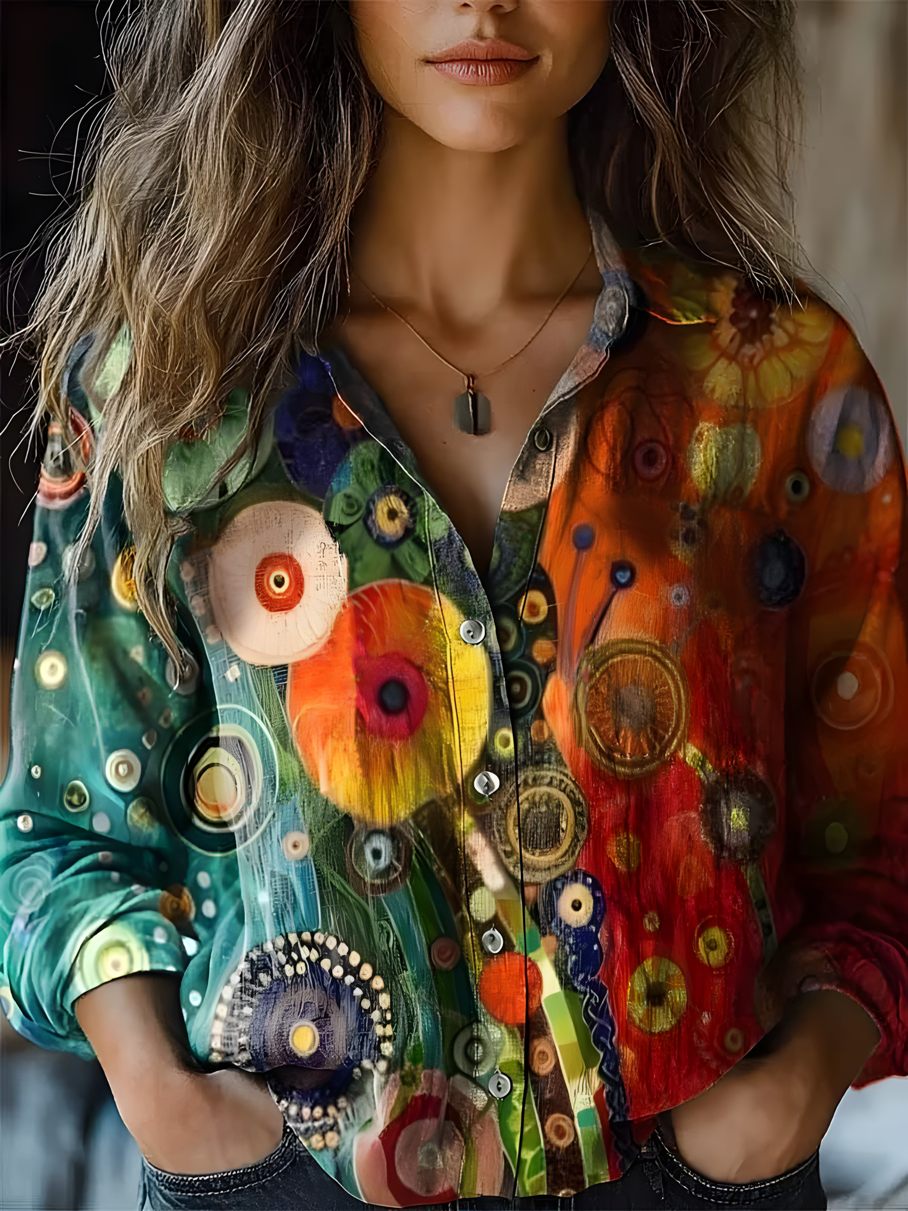Women's Vintage Art Floral Print Cotton and Linen Long Sleeve Shirt