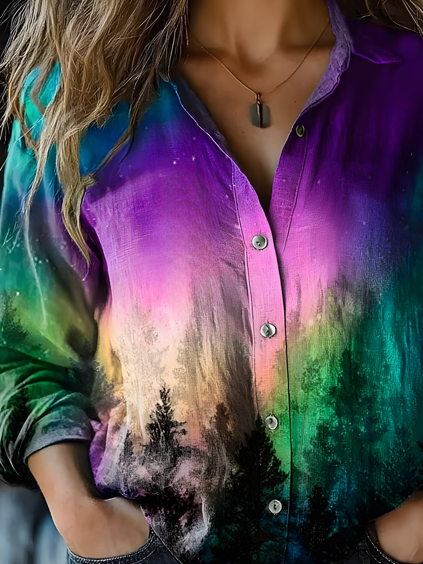 Women's Vintage Art Floral Print Cotton and Linen Long Sleeve Shirt