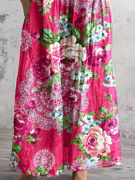 Women's Floral Spring Print Casual V-Neck Long Sleeve Dress