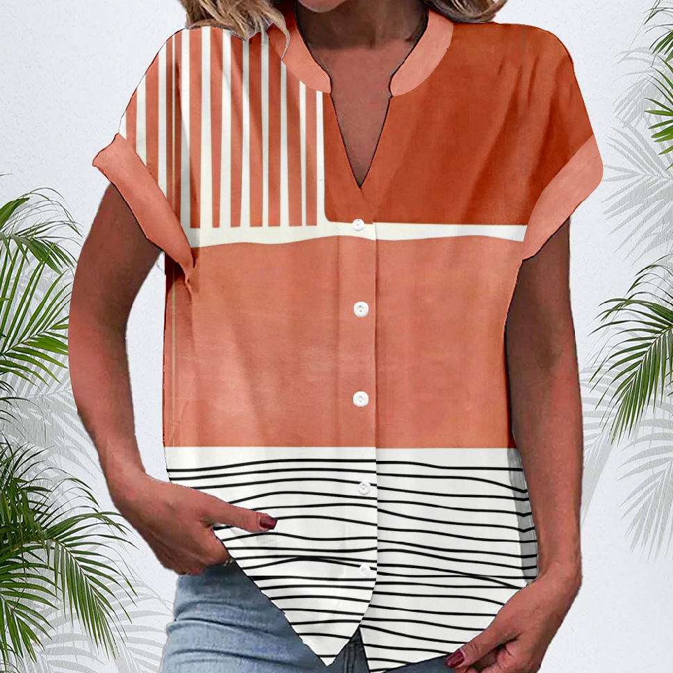 Loose Striped Simple Mock Neck Shirt