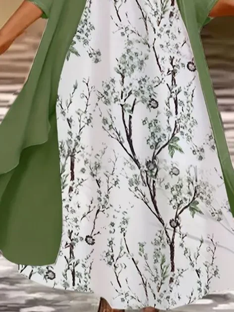 Women's Vintage Floral Print Casual Print Two-Piece Dress