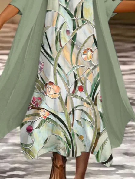 Women's Vintage Floral Print Casual Print Two-Piece Dress