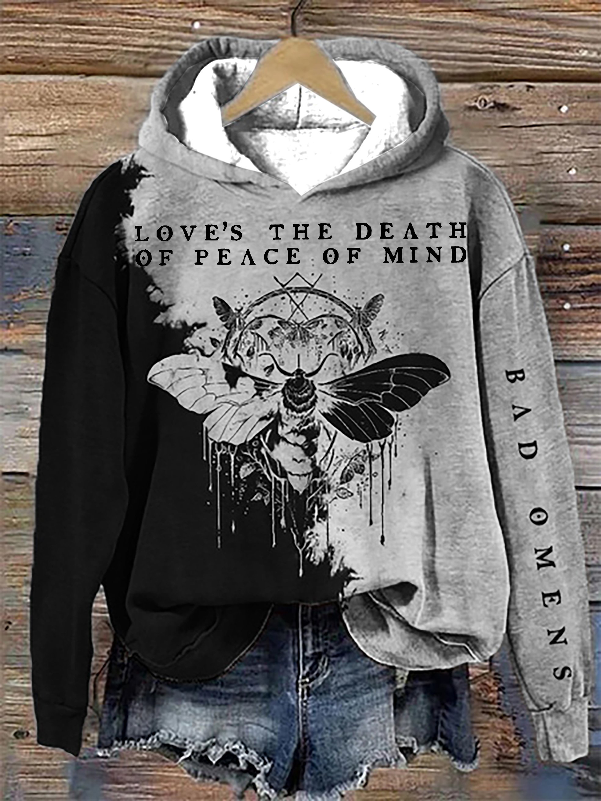 Rock band style moth contrasting tie dye hoodie