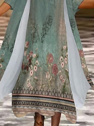 Women's Vintage Floral Print Casual Print Two-Piece Dress