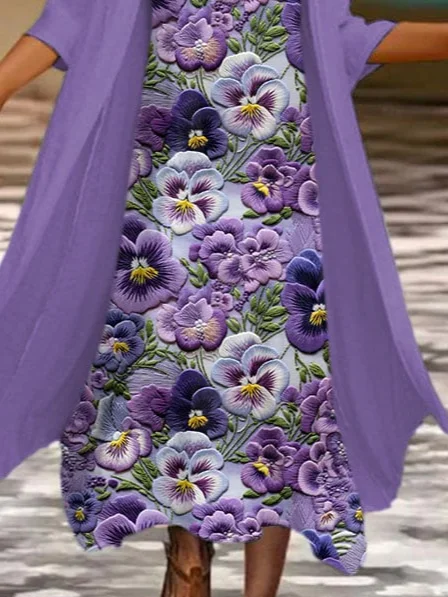 Women's Vintage Floral Print Casual Print Two-Piece Dress