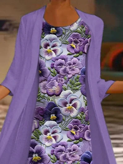 Women's Vintage Floral Print Casual Print Two-Piece Dress