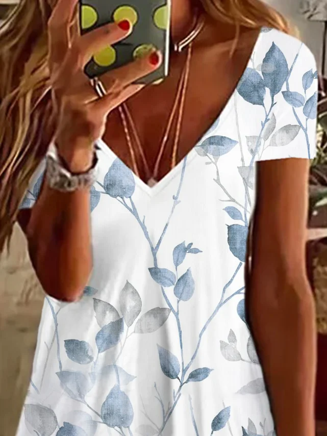 Women's Floral Spring Print Casual V-Neck Short Sleeve Dress