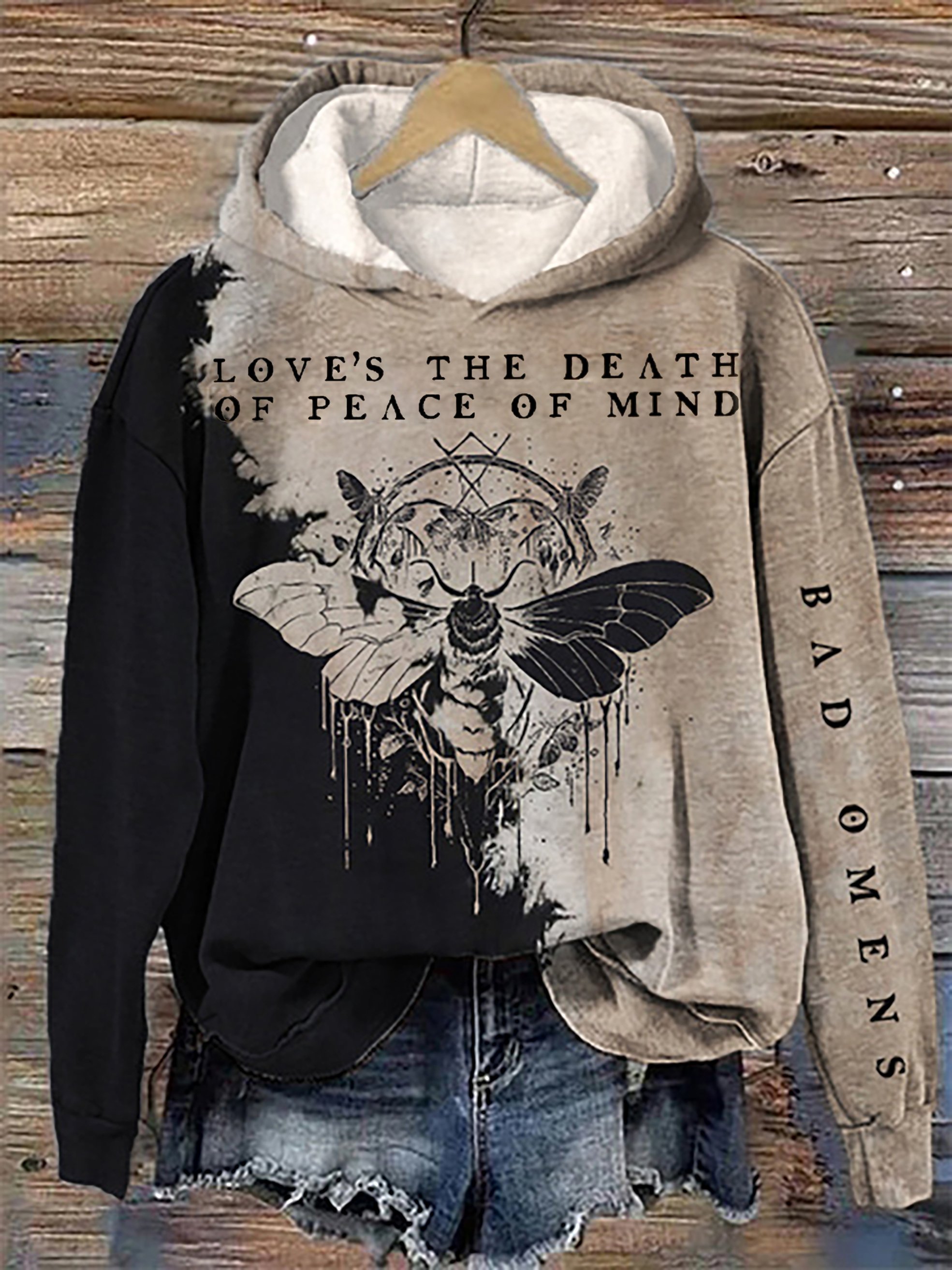 Rock band style moth contrasting tie dye hoodie