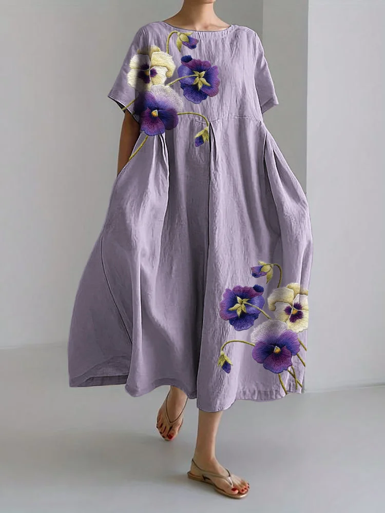 Modern and Comfortable Cotton-Blend Loose Casual Floral Dress With No Belt