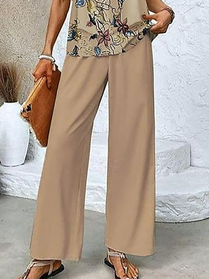 Women's Spring Floral Casual Tank Top Pants Two Piece Suit